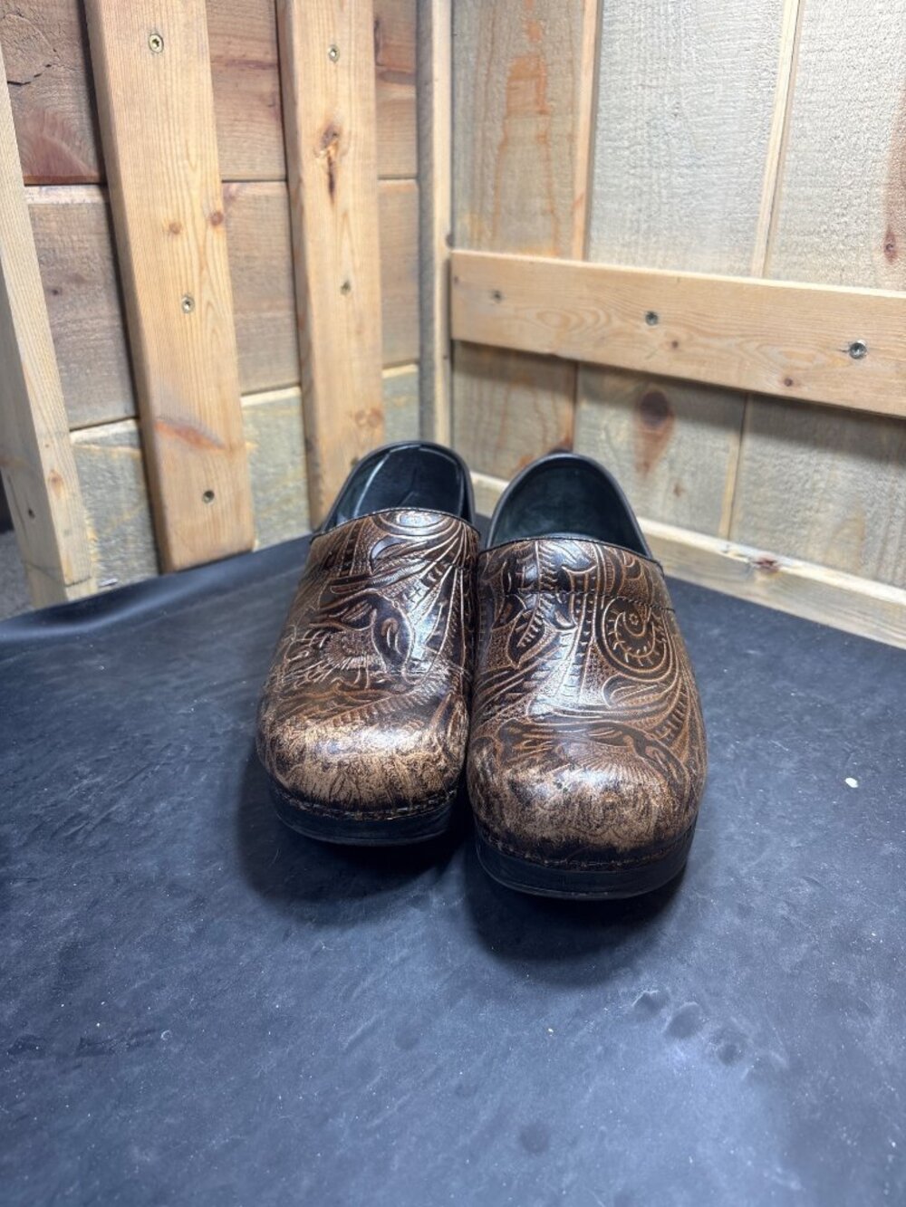 Dansko Professional Clogs Womens Size US 9 EU 39 Brown Tooled Floral Leather